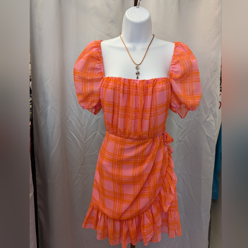 Likely Pink and Orange Plaid Mini Dress